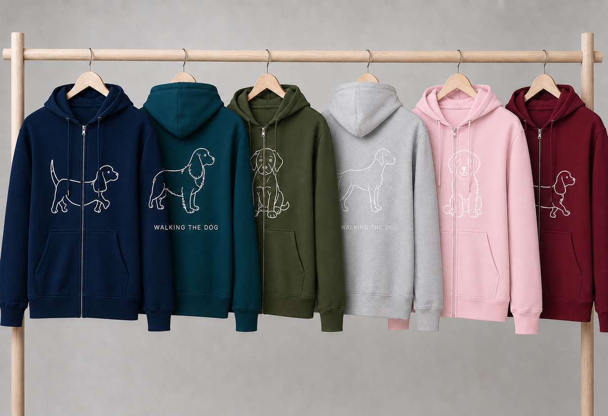 Custom-Made WALKING THE DOG Full-Zip Hoodie | A4 Front & Back + Paw Sleeve image 0
