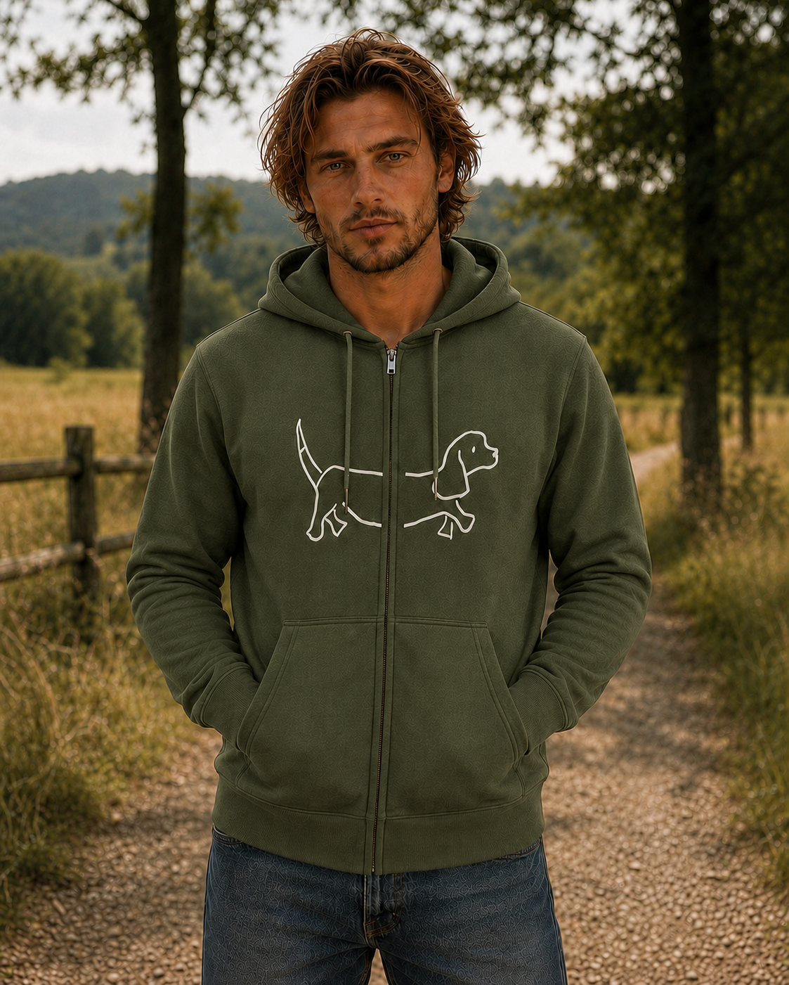 Ready To Wear WALKING THE DOG Full-Zip Hoodie — Front & Back | Paw Print Option