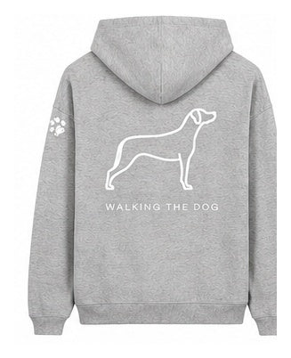 Custom-Made WALKING THE DOG Oversized Hoodie — Front & Back | Paw Print Option