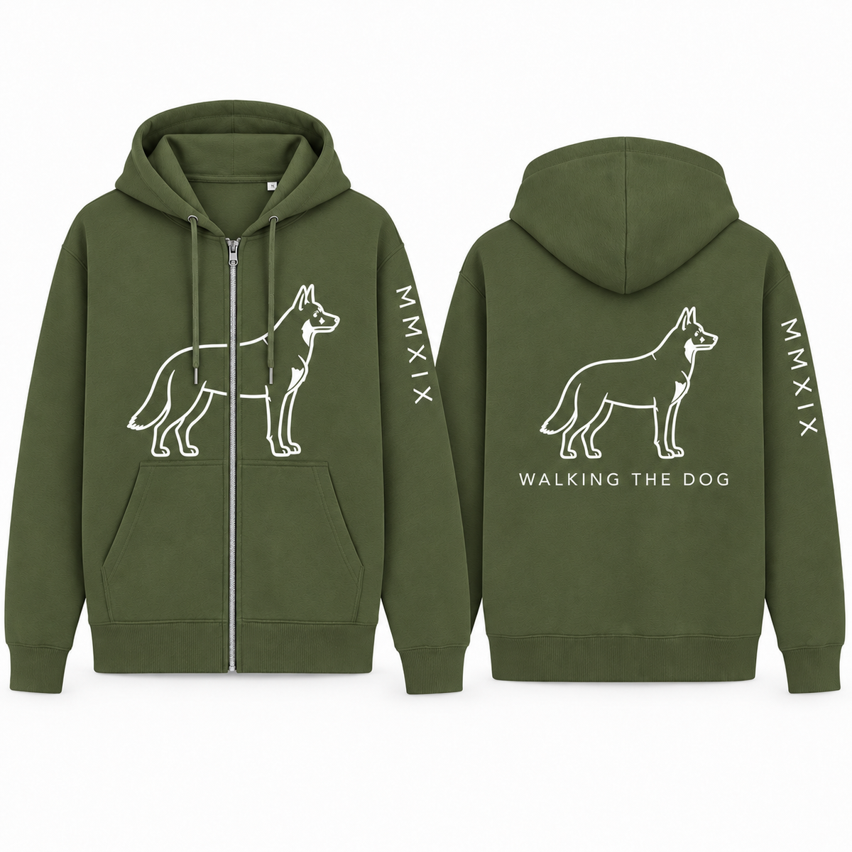 Custom-Made WALKING THE DOG Full-Zip Hoodie | A4 Front & Back + Paw Sleeve