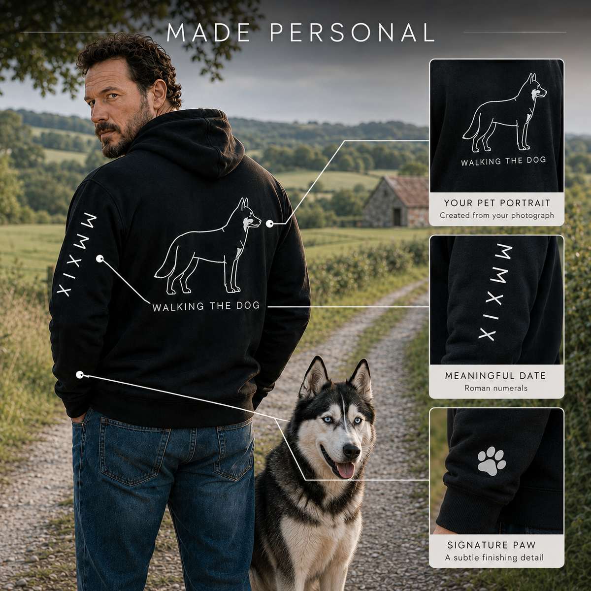 Custom-Made WALKING THE DOG Full-Zip Hoodie | A4 Front & Back + Paw Sleeve image 10