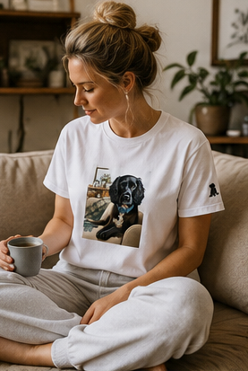 Custom-Made Pet Portrait T-Shirt — A4 Front + Paw Sleeve image 0