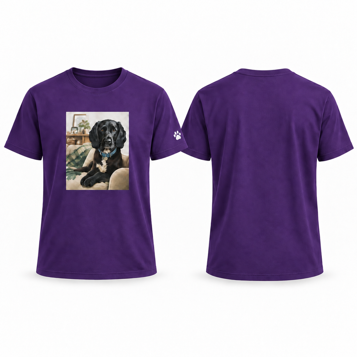 Custom-Made Pet Portrait T-Shirt — A4 Front + Paw Sleeve