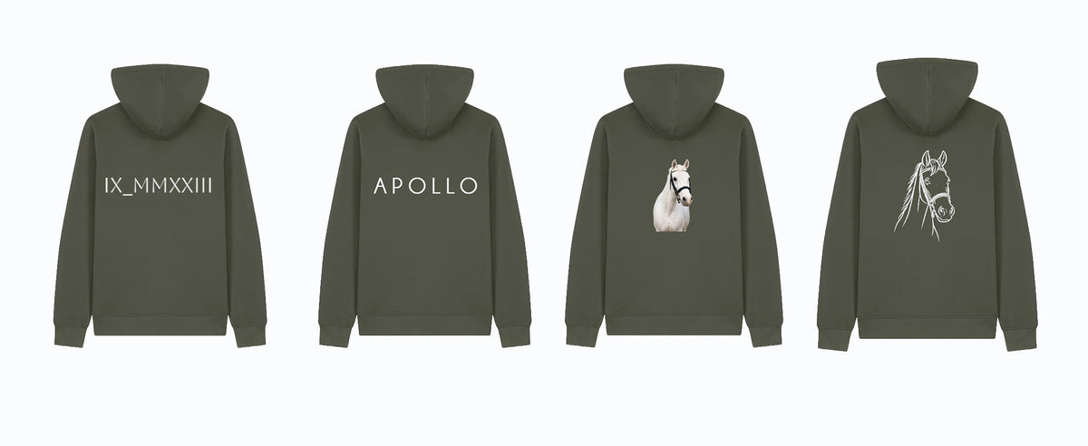 Custom-Made Equine Full-Zip Hoodie — Personalised Horse Outline