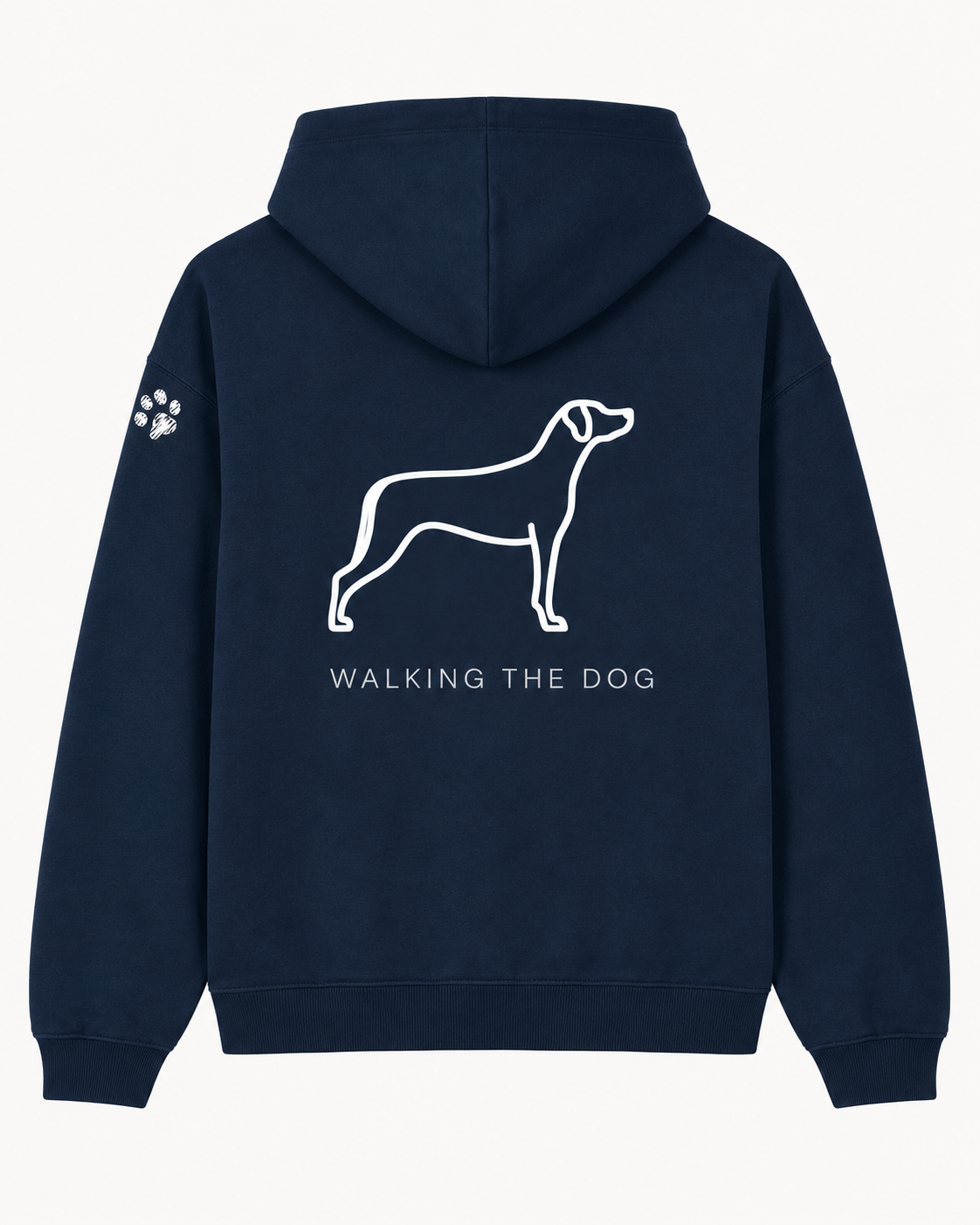 Custom-Made WALKING THE DOG Oversized Hoodie — Front & Back | Paw Print Option