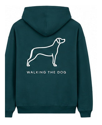 Custom-Made WALKING THE DOG Oversized Hoodie — Front & Back | Paw Print Option