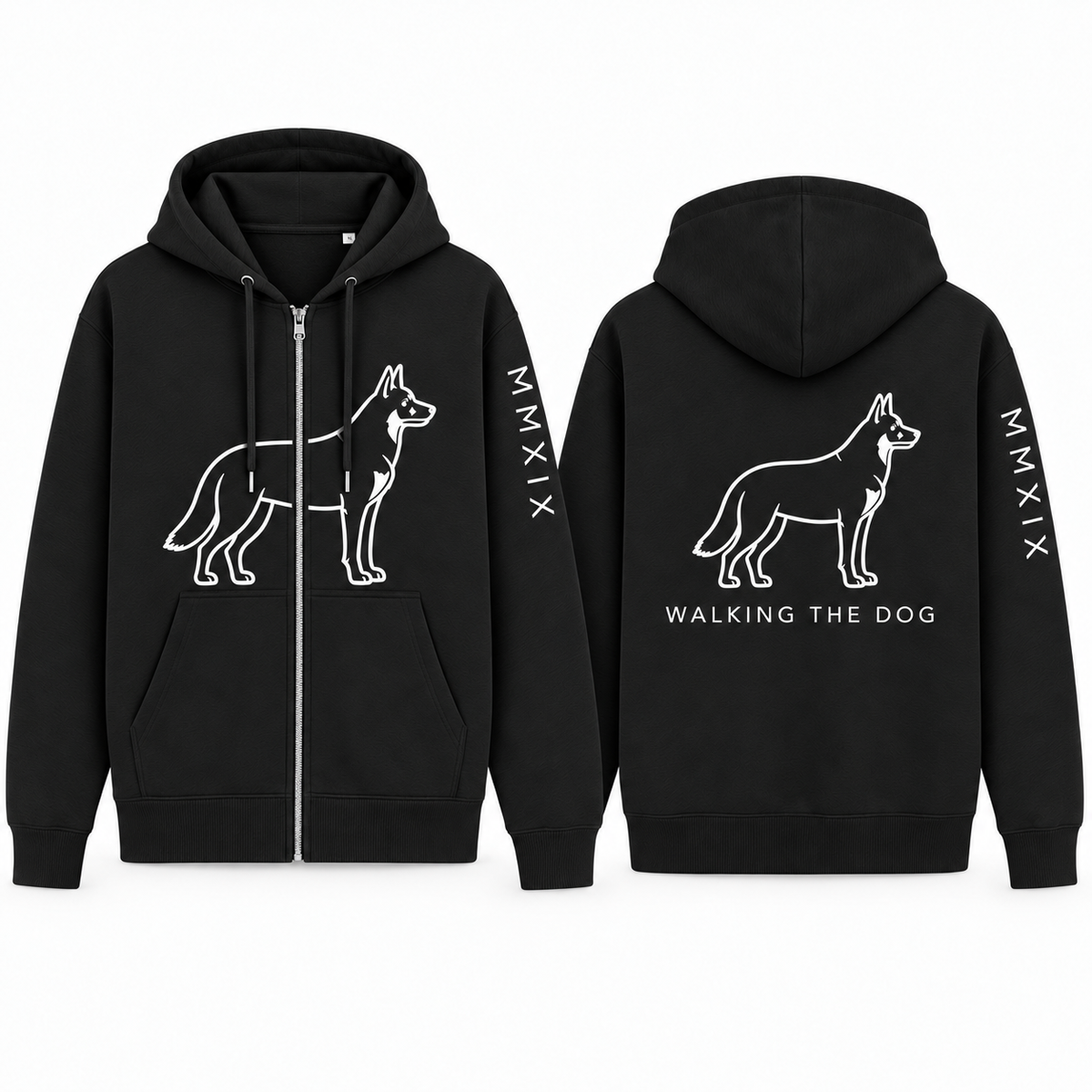Custom-Made WALKING THE DOG Full-Zip Hoodie | A4 Front & Back + Paw Sleeve
