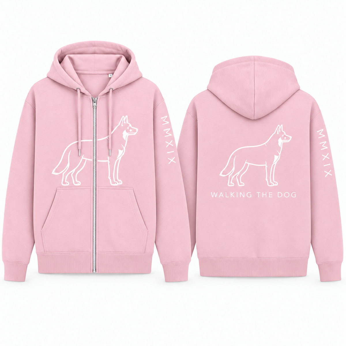 Custom-Made WALKING THE DOG Full-Zip Hoodie | A4 Front & Back + Paw Sleeve