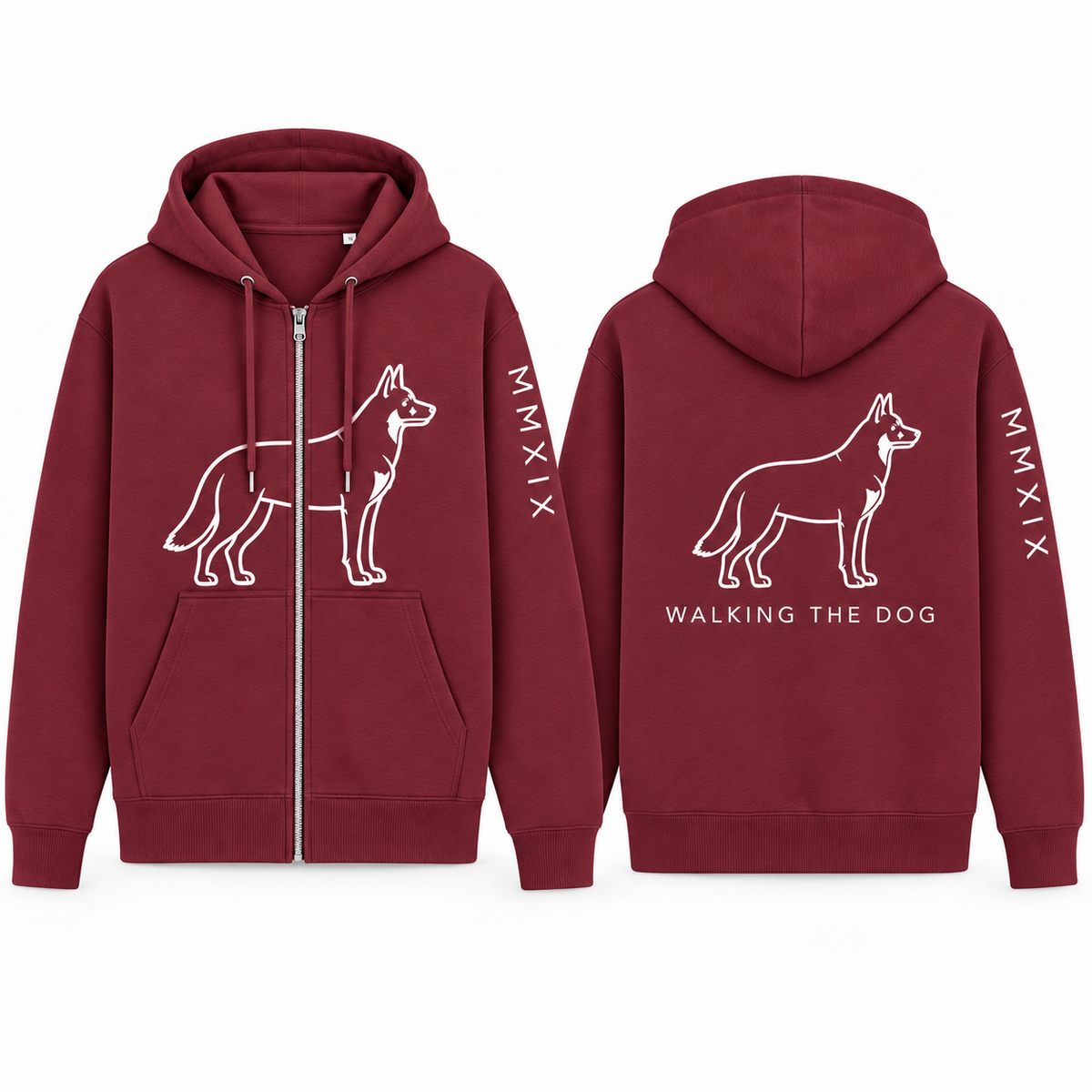 Custom-Made WALKING THE DOG Full-Zip Hoodie | A4 Front & Back + Paw Sleeve