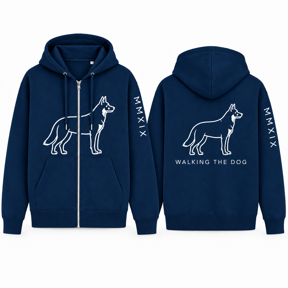 Custom-Made WALKING THE DOG Full-Zip Hoodie | A4 Front & Back + Paw Sleeve