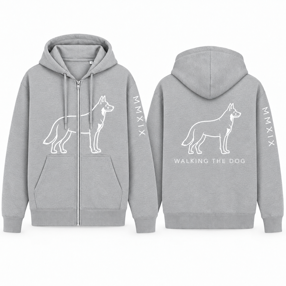 Custom-Made WALKING THE DOG Full-Zip Hoodie | A4 Front & Back + Paw Sleeve