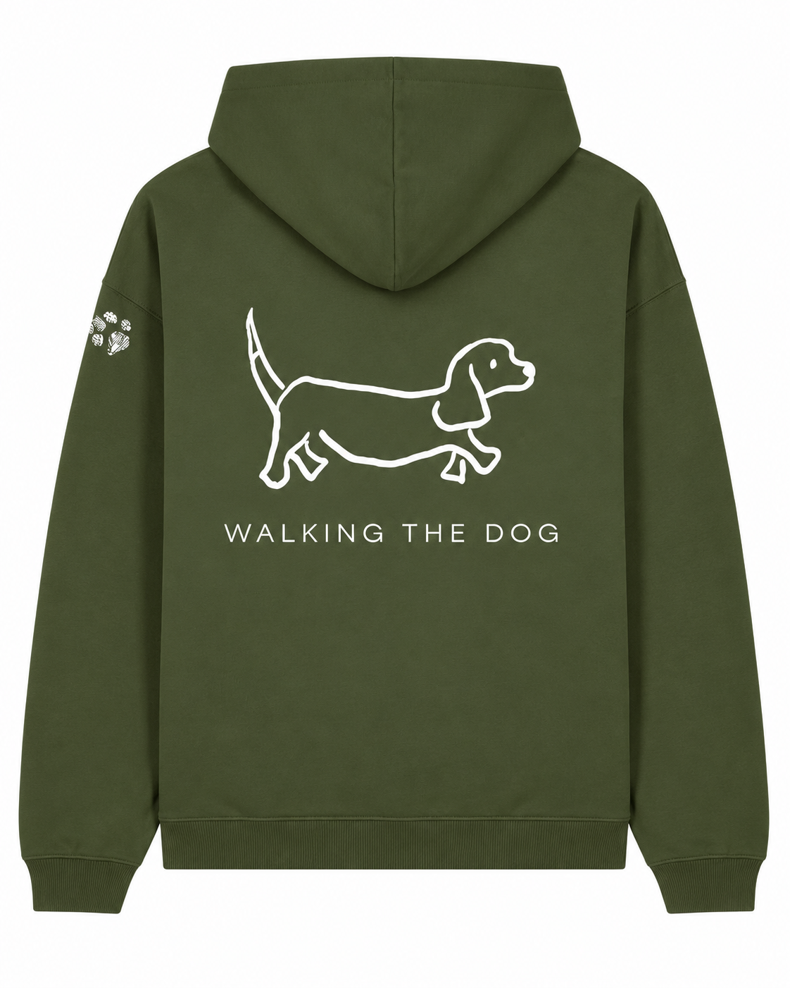 Custom-Made WALKING THE DOG Oversized Hoodie — Front & Back | Paw Print Option