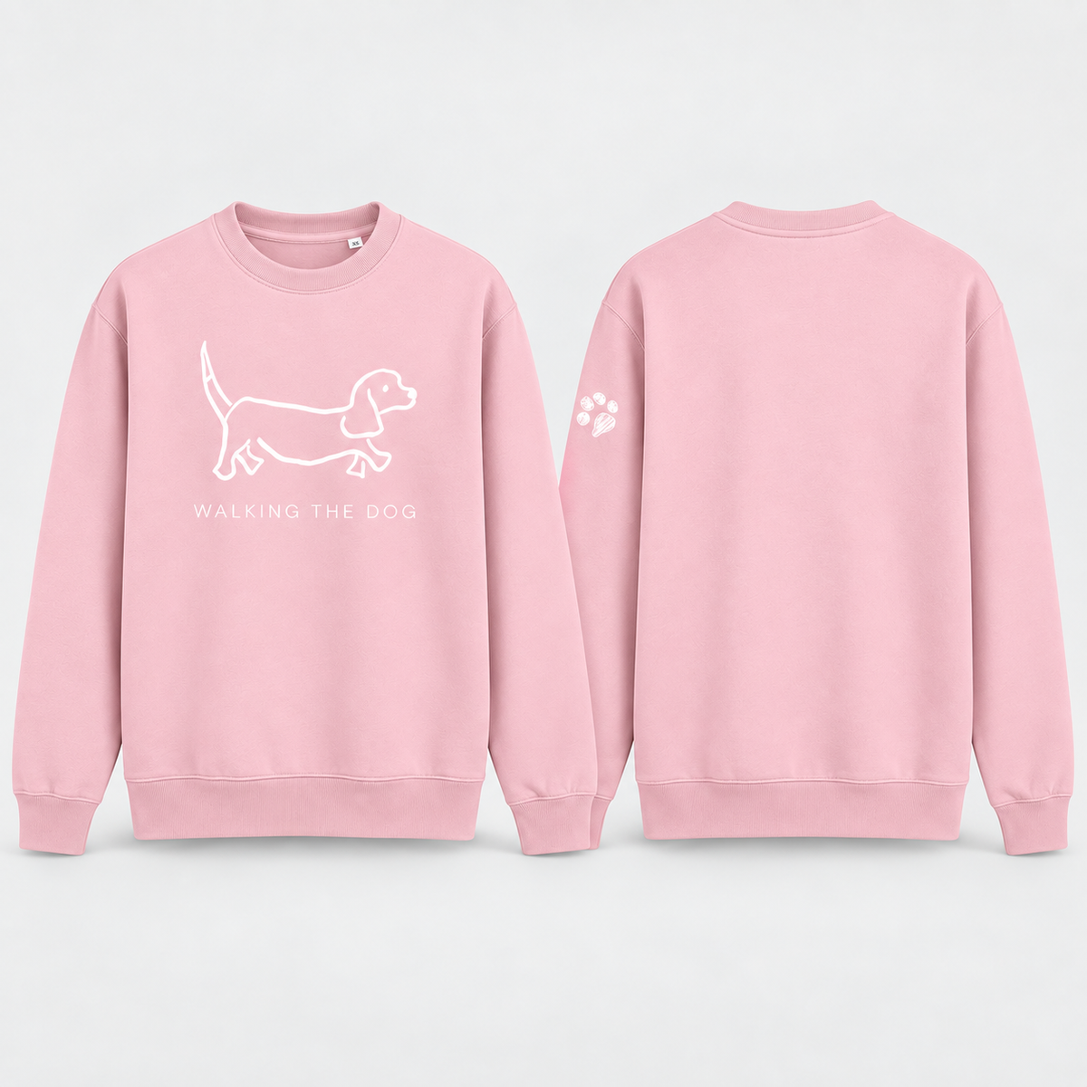 WALKING THE DOG Crew Sweatshirt — Front Artwork & Paw Sleeve